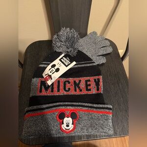 Disney Mickey Mouse Hat and Gloves Set - Black, Gray, and Red youth